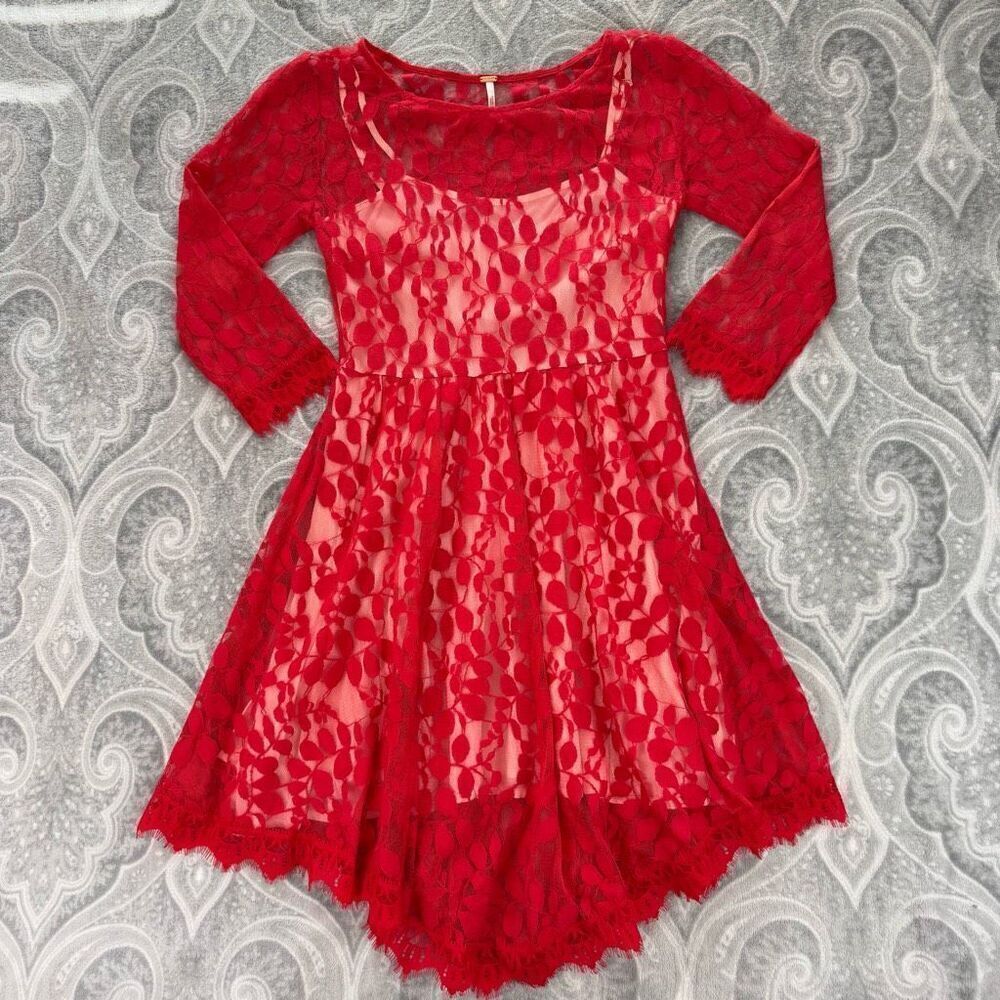 Womens Free People Red Lace Dress